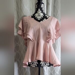 UMGEE Dusty Rose Hi-Lo Flare Sleeved Top